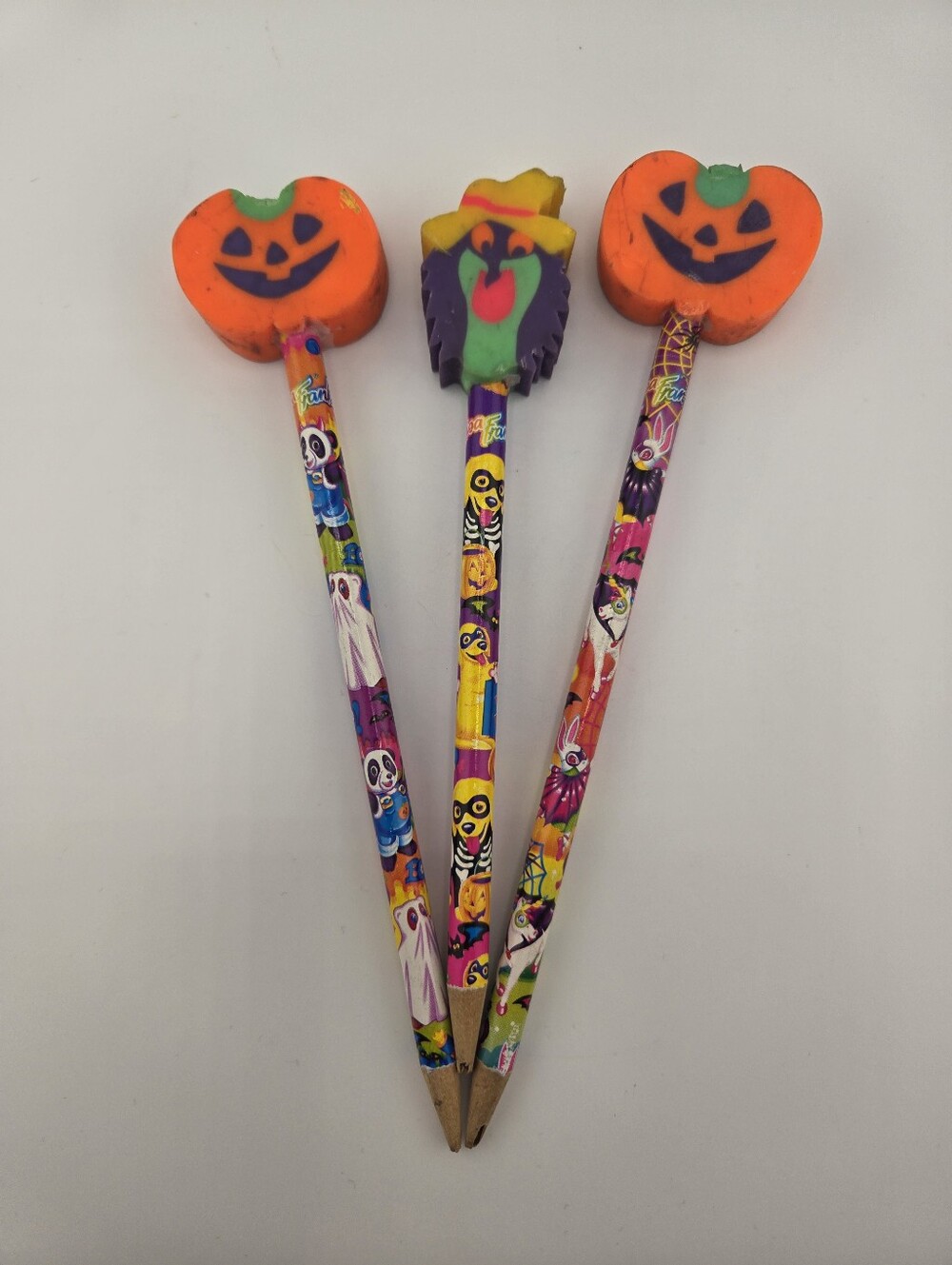 Vintage Lisa Frank Holiday Pencils Lot Halloween Witch Pumpkin Erasers